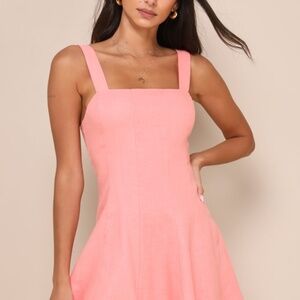 Lulus Undoubtedly Sweet Coral Pink Linen Sleeveless Mini Dress - Size L